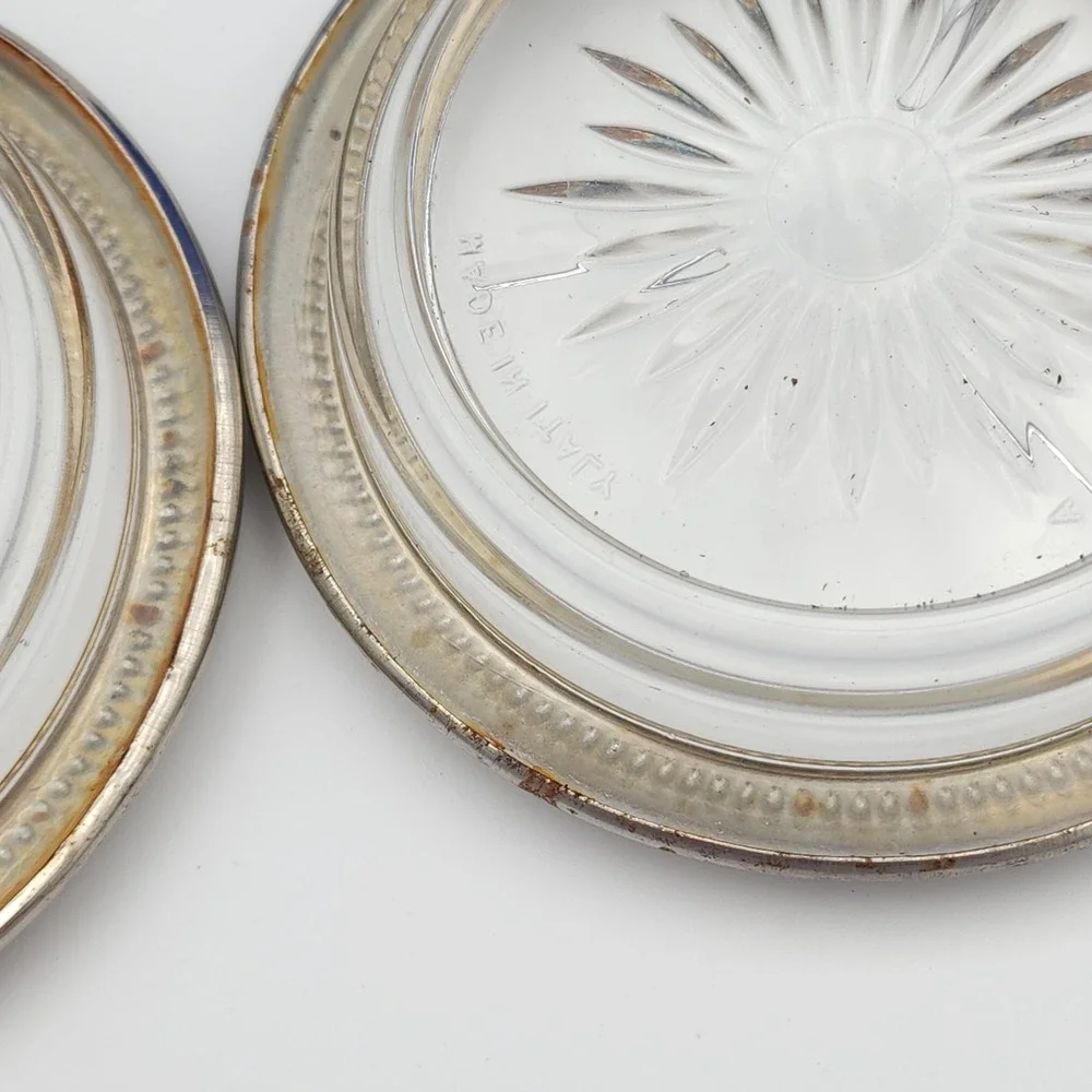 Set of 2 Glass & Brass Plated Sunburst Coasters‎ Made in Italy Leonard
